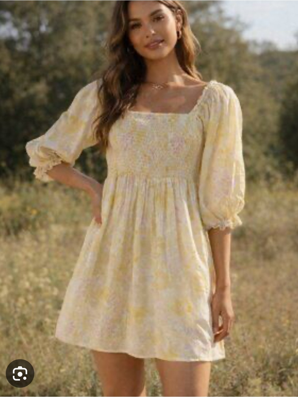 Billabong Yellow Floral Smocked Mini Dress